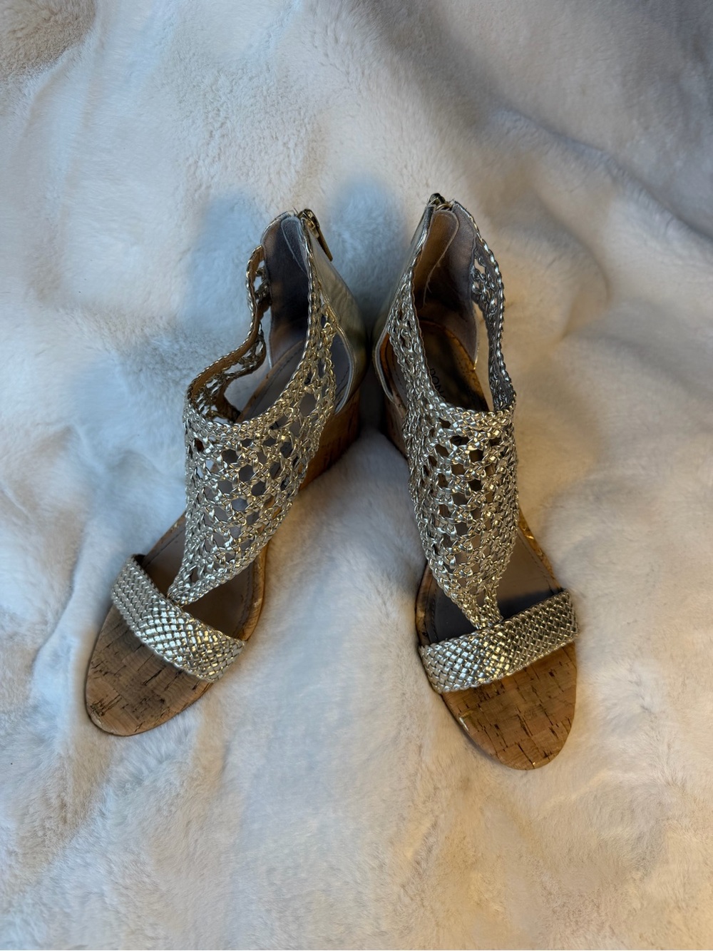 Donald J. Pliner Gold Jolie Metallic Woven Wedge Sandals - Size 7